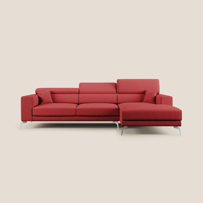 Blade Divano moderno angolare con poggiatesta reclinabili in tessuto impermeabile simil-cotone T13 rosso
