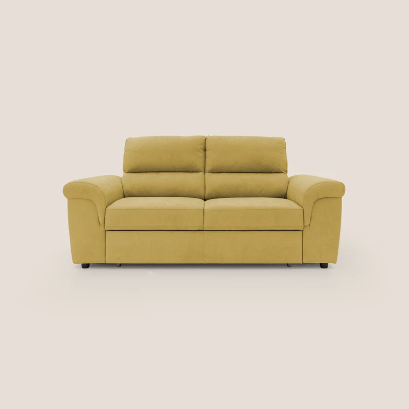 Minerva divano con pouf estraibile poggiapiedi in tessuto morbido impermeabile T02 giallo