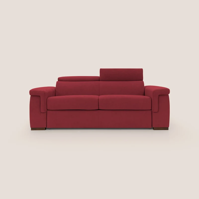 Giunone divano letto con materasso alto 18 cm e poggiatesta reclinabili in tessuto impermeabile T02 rosso