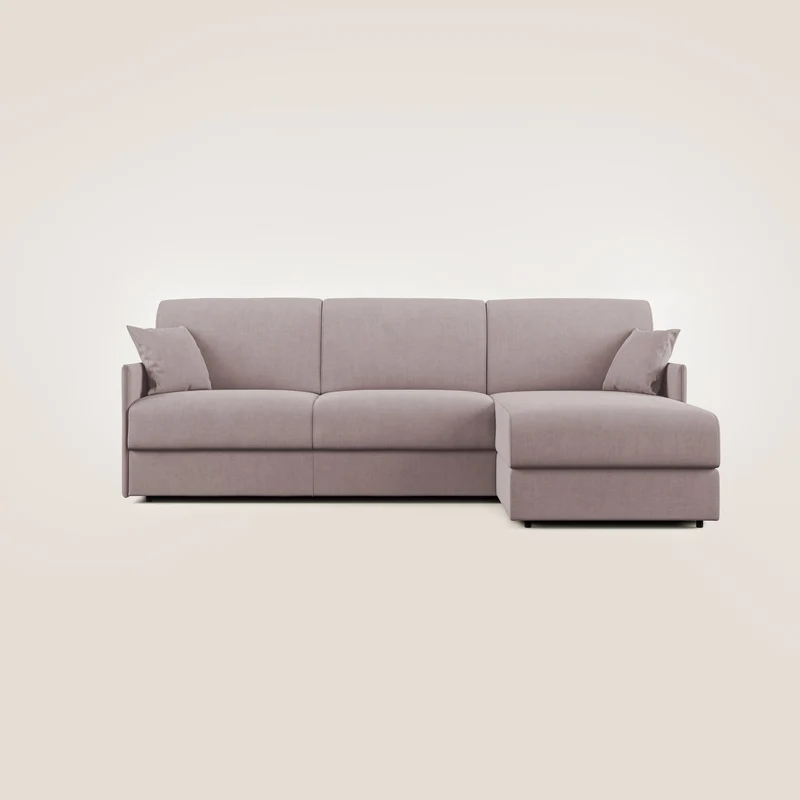 Evans Divano letto angolare con penisola in morbido tessuto impermeabile T02 rosa