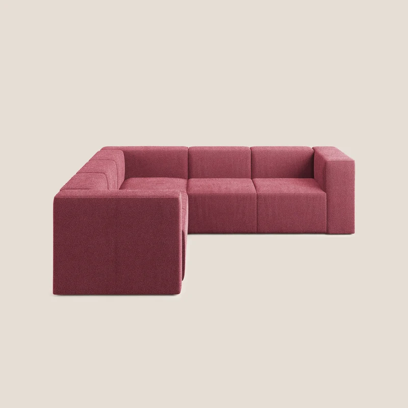 Nettuno divano angolare componibile reversibile in morbido tessuto bouclè T07 rosso
