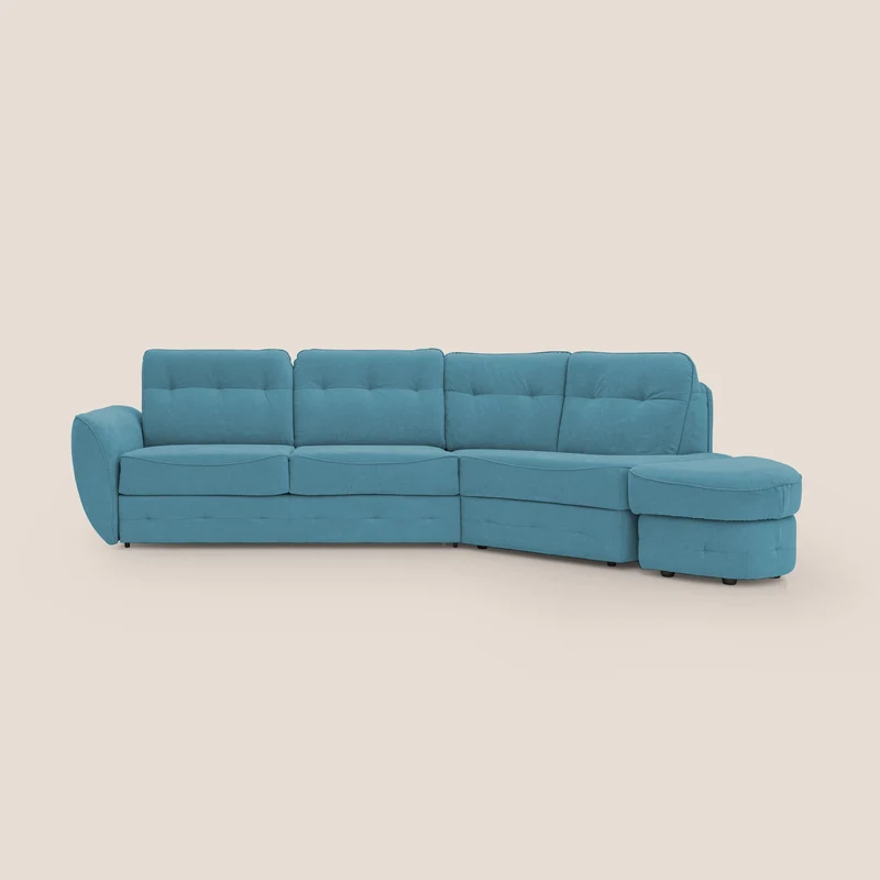 Zeus divano letto angolare con materasso H18 cm pouf mobile in tessuto impermeabile T02 azzurro