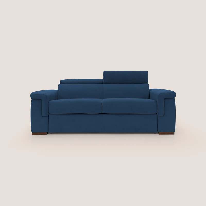Giunone divano letto con materasso alto 18 cm e poggiatesta reclinabili in tessuto impermeabile T02 blu
