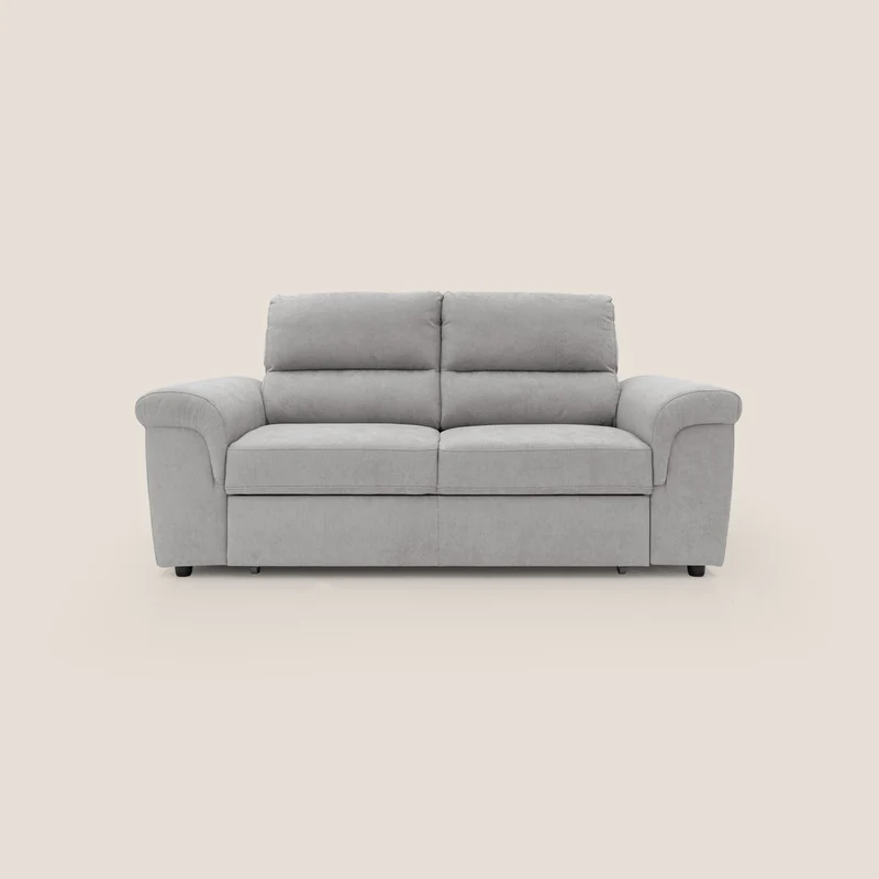 Minerva divano con pouf estraibile poggiapiedi in tessuto morbido impermeabile T02 grigio chiaro