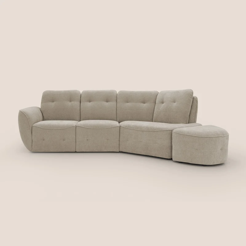 Cerbero divano angolare con pouf mobile in morbido bouclé impermeabile T07 beige