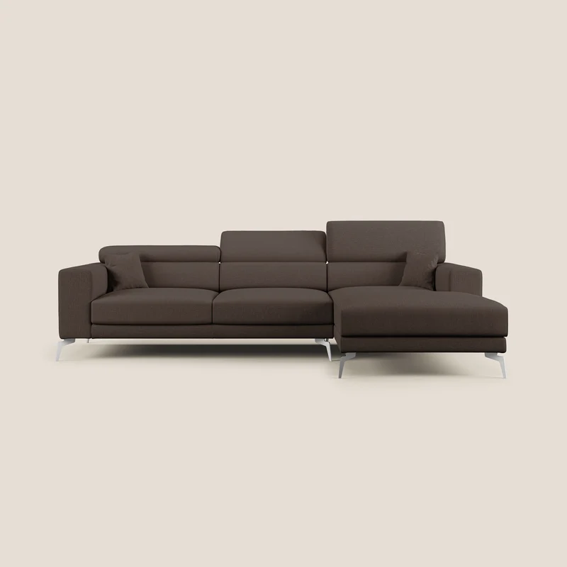 Blade Divano moderno angolare con poggiatesta reclinabili in tessuto impermeabile simil-cotone T13 marrone