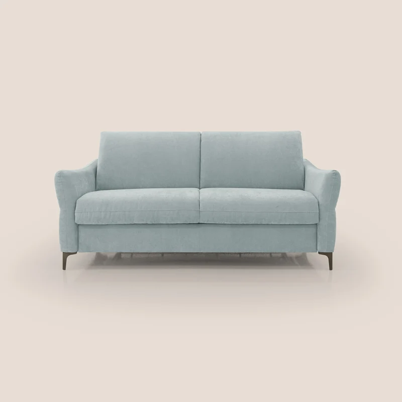Dalia divano letto con materasso H18 cm e piedi alti in raffinato tessuto smacchiabile T17 verde acqua