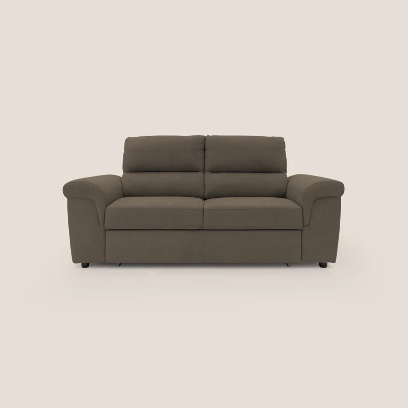 Minerva divano con pouf estraibile poggiapiedi in tessuto morbido impermeabile T02 marrone