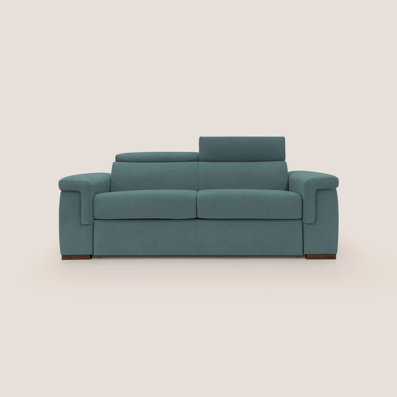 Giunone divano letto con materasso alto 18 cm e poggiatesta reclinabili in tessuto impermeabile T02 petrolio