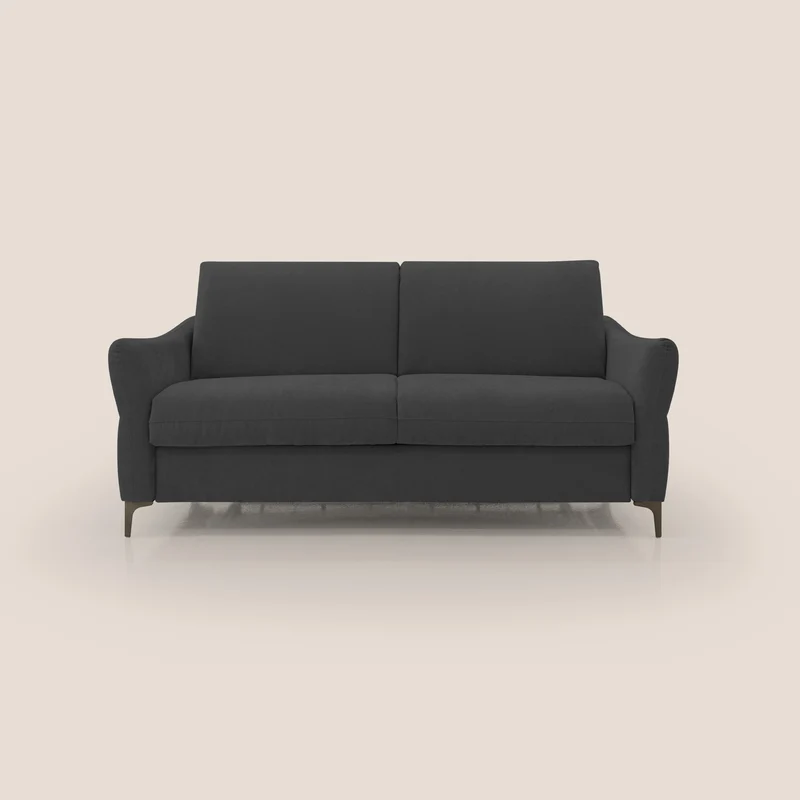 Dalia divano letto con materasso H18 cm e piedi alti in raffinato tessuto smacchiabile T17 nero