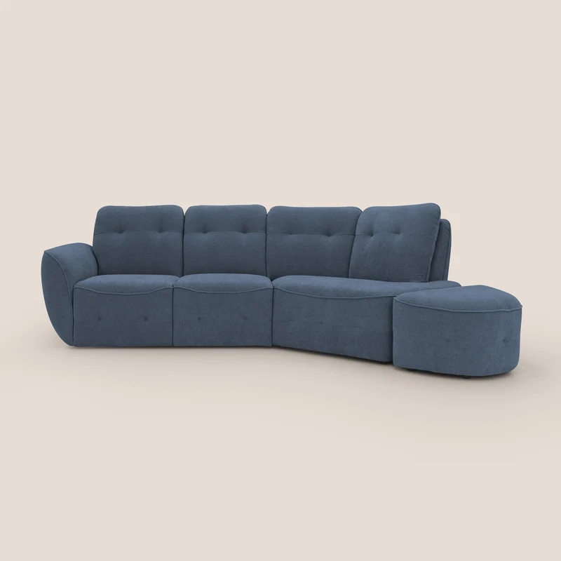 Cerbero divano angolare con pouf mobile in morbido bouclé impermeabile T07 blu