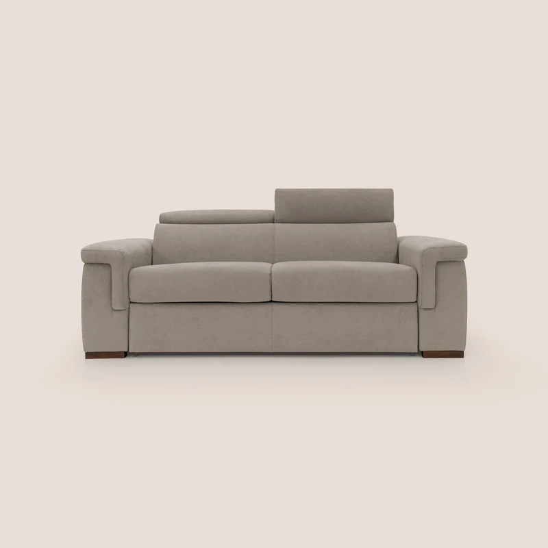 Giunone divano letto con materasso alto 18 cm e poggiatesta reclinabili in tessuto impermeabile T02 beige