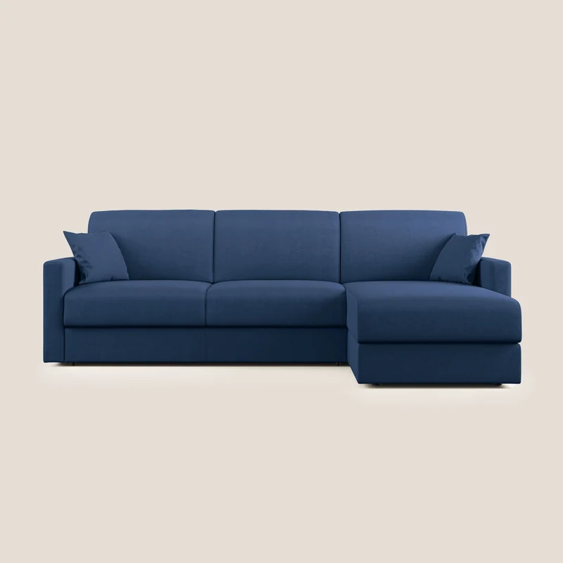 Chris Divano letto angolare con penisola in microfibra smacchiabile T11 blu