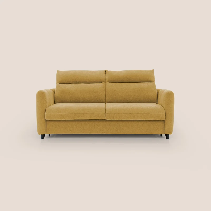 Peonia divano letto scandinavo con materasso H18 cm e morbido e alto schienale in tessuto Bouclé impermeabile T07 giallo