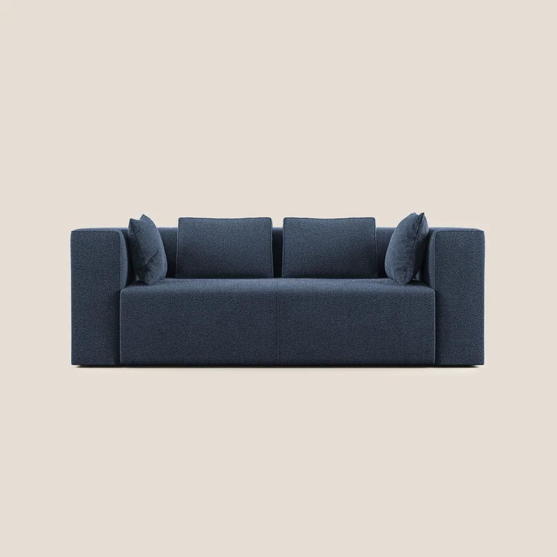 Nettuno divano moderno componibile in morbido tessuto bouclè T07 blu