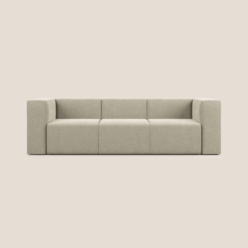 Nettuno divano lineare modulare a 3 sedute componibile in morbido tessuto bouclè T07 beige