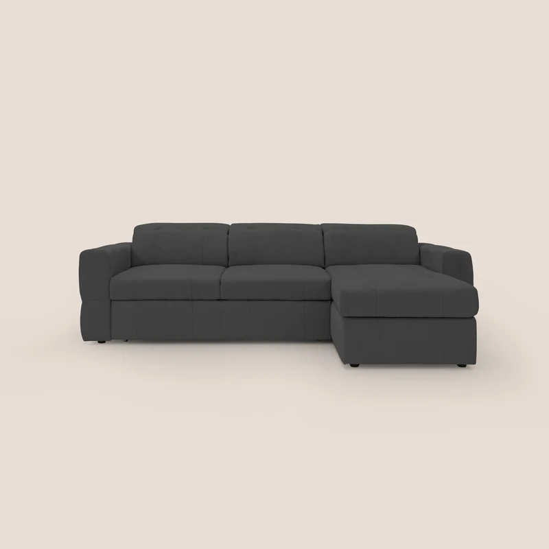 Kronos Divano angolare con pouf estraibile e penisola contenitore in microfibra impermeabile T11 nero