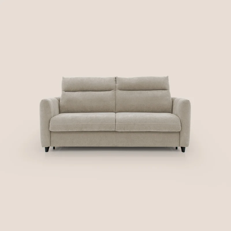 Peonia divano letto scandinavo con materasso H18 cm e morbido e alto schienale in tessuto Bouclé impermeabile T07 beige