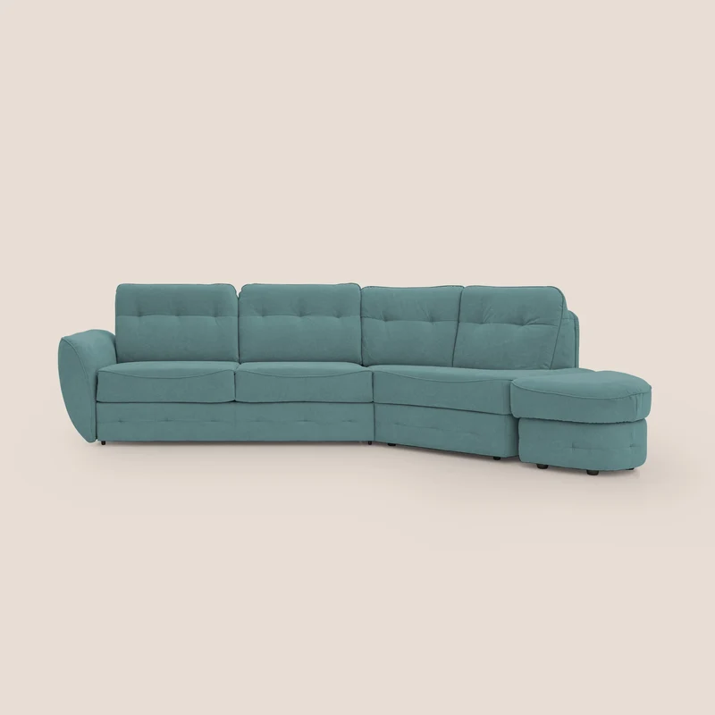 Zeus divano letto angolare con materasso H18 cm pouf mobile in tessuto impermeabile T02 petrolio