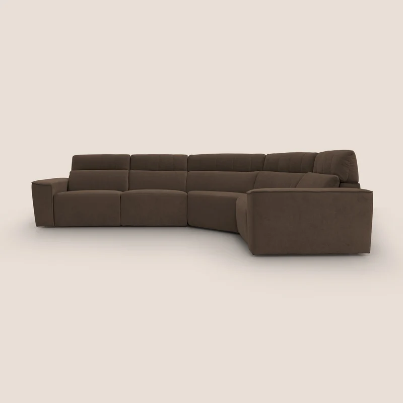 Clark Divano modulare angolare REVERSIBILE con opzione relax elettrico in tessuto smacchiabile impermeabile T17 marrone