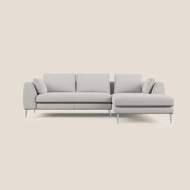 Plano divano moderno angolare con penisola in microfibra smacchiabile T11 grigio chiaro