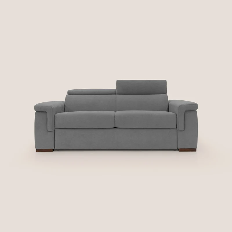 Giunone divano letto con materasso alto 18 cm e poggiatesta reclinabili in tessuto impermeabile T02 grigio