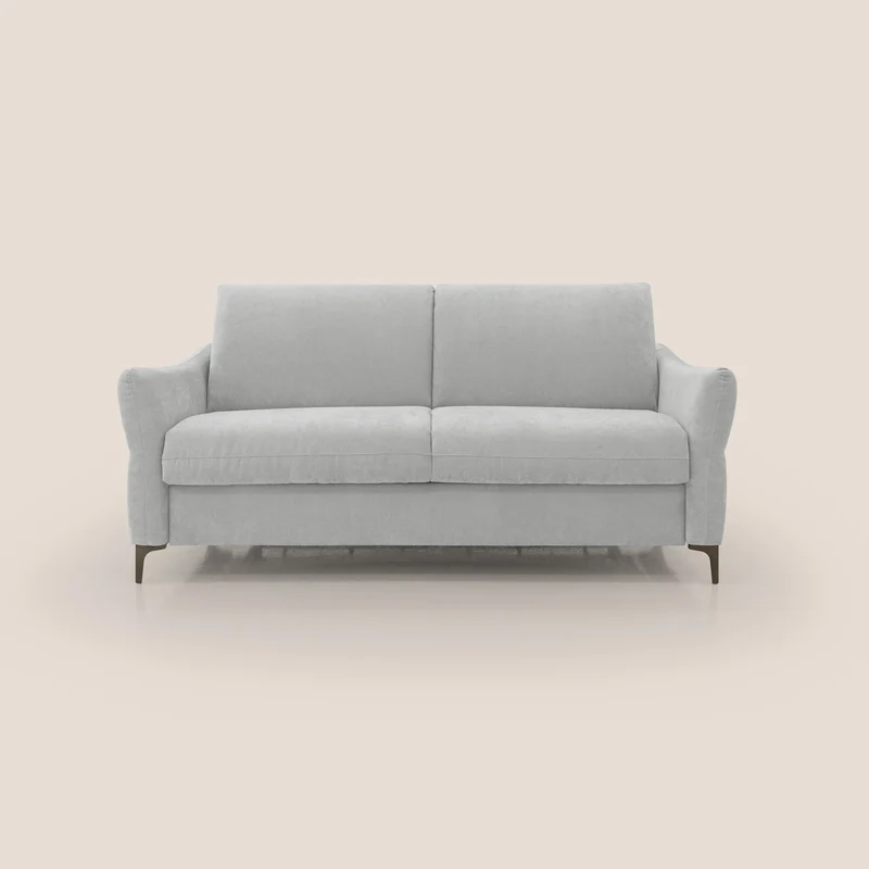 Dalia divano letto con materasso H18 cm e piedi alti in raffinato tessuto smacchiabile T17 grigio