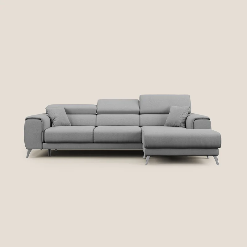 Fusion Divano angolare con sedute scorrevoli in tessuto morbido smacchiabile T05 grigio