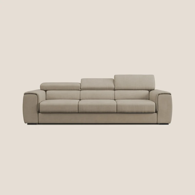 Zeno Divano con pouf estraibile poggiapiedi a 3 sedute in tessuto morbido impermeabile T02 beige