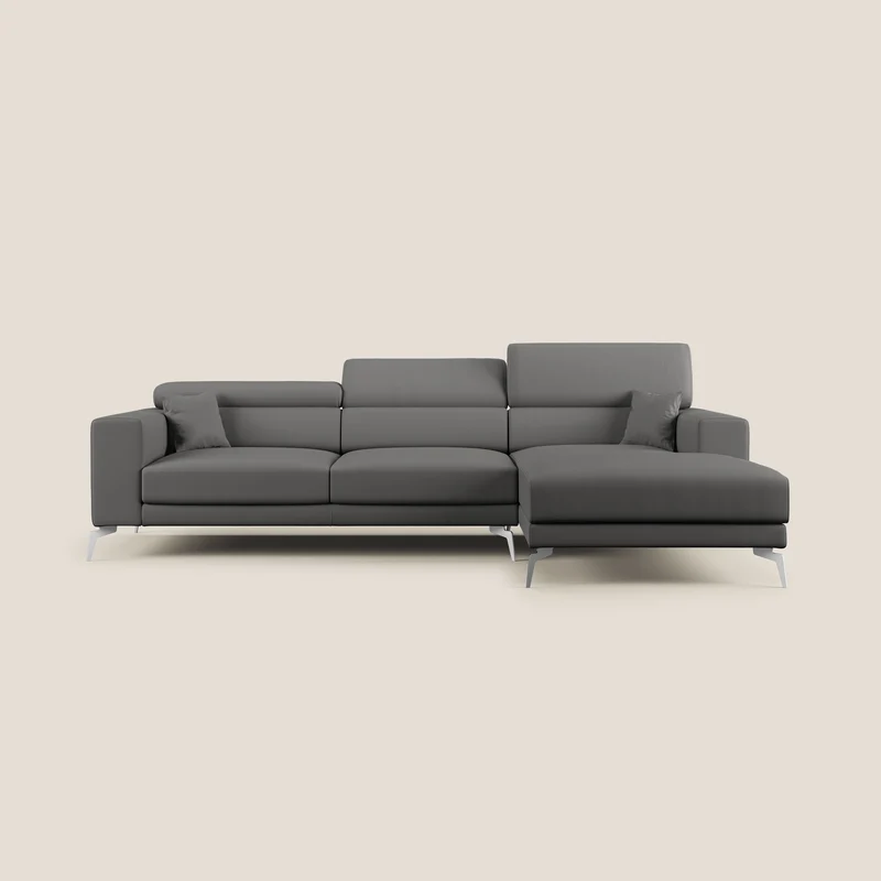 Blade Divano moderno angolare con poggiatesta reclinabili in Ecopelle T04 antracite