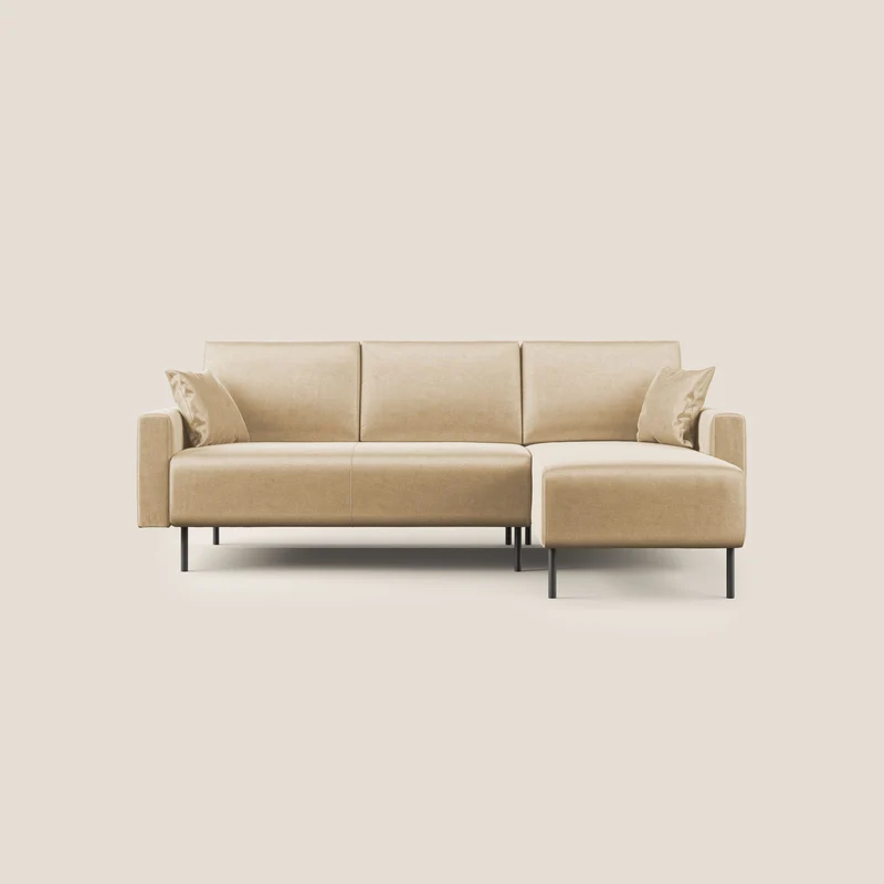 Arthur divano moderno angolare in velluto morbido impermeabile T01 beige