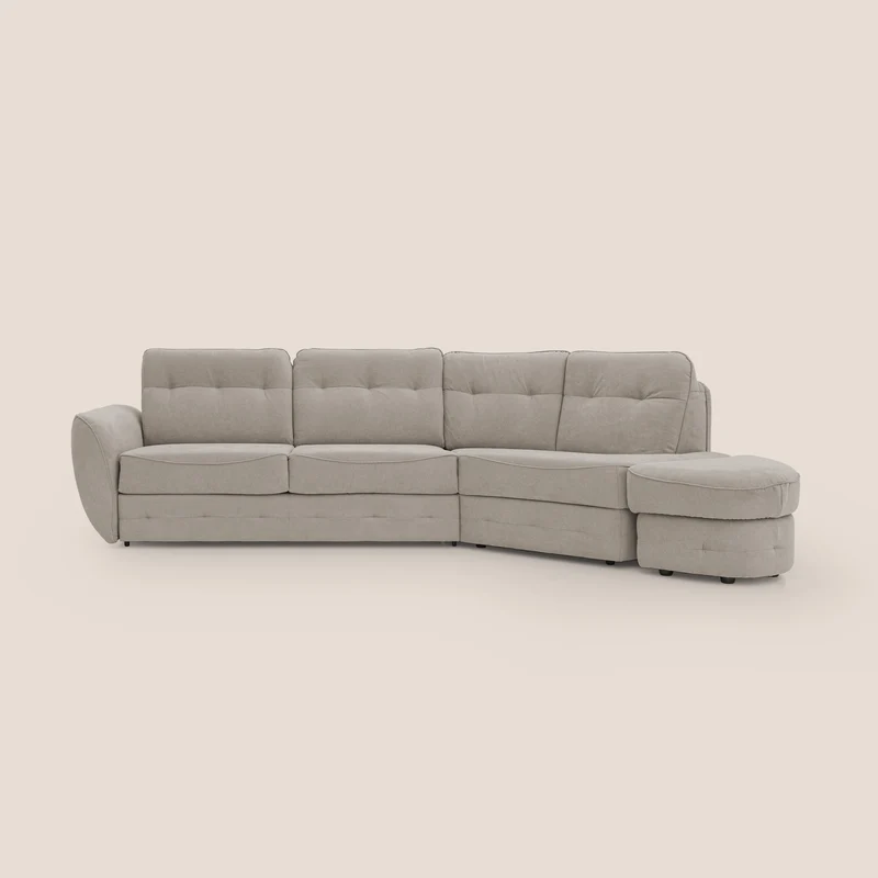 Zeus divano letto angolare con materasso H18 cm pouf mobile in tessuto impermeabile T02 beige