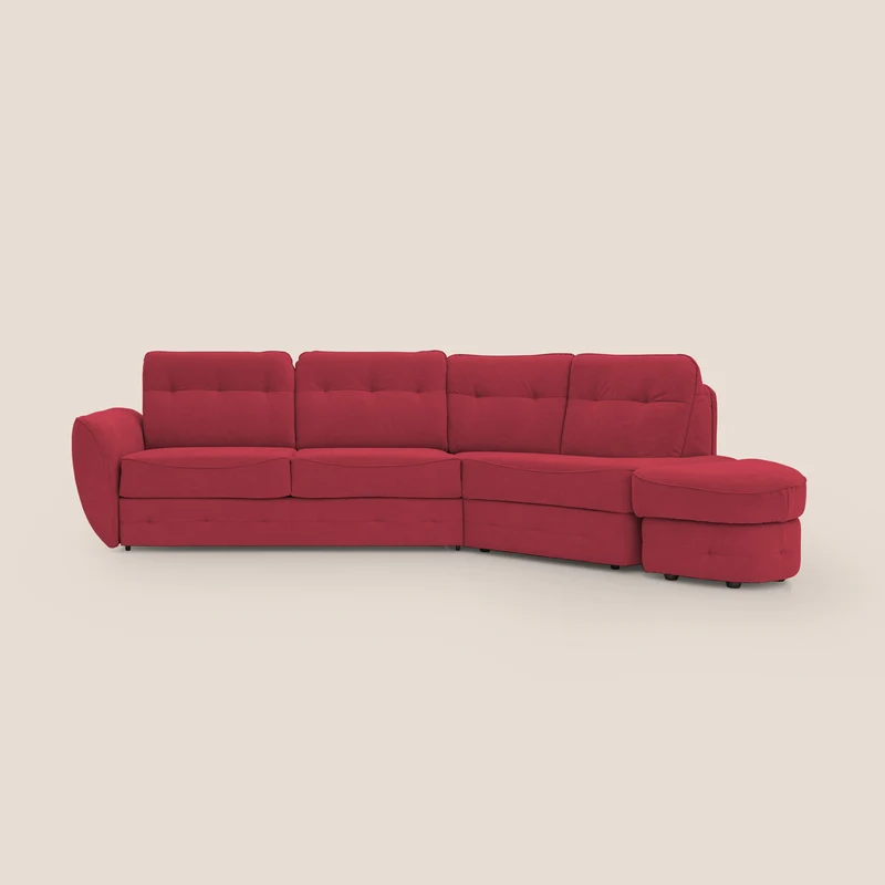 Zeus divano letto angolare con materasso H18 cm pouf mobile in tessuto impermeabile T02 rosso