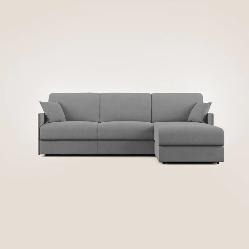 Evans Divano letto angolare con penisola in morbido tessuto impermeabile T02 grigio