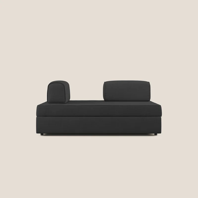 Liberty divano con pouf estraibile e schienali movibili in tessuto morbido impermeabile T02 nero