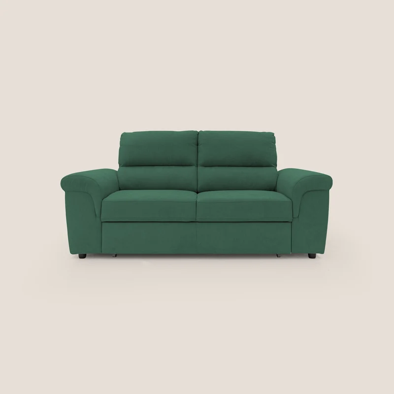Minerva divano con pouf estraibile poggiapiedi in tessuto morbido impermeabile T02 verde