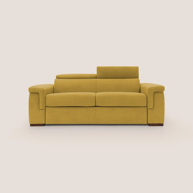 Giunone divano letto con materasso alto 18 cm e poggiatesta reclinabili in tessuto impermeabile T02 giallo
