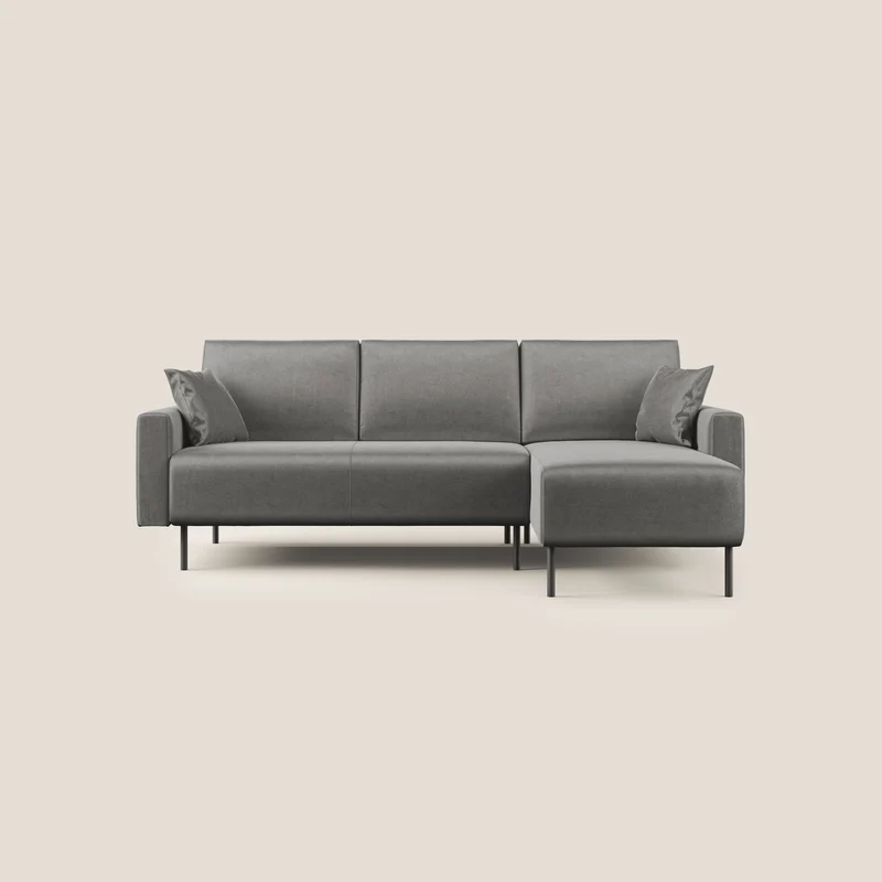 Arthur divano moderno angolare in velluto morbido impermeabile T01 grigio