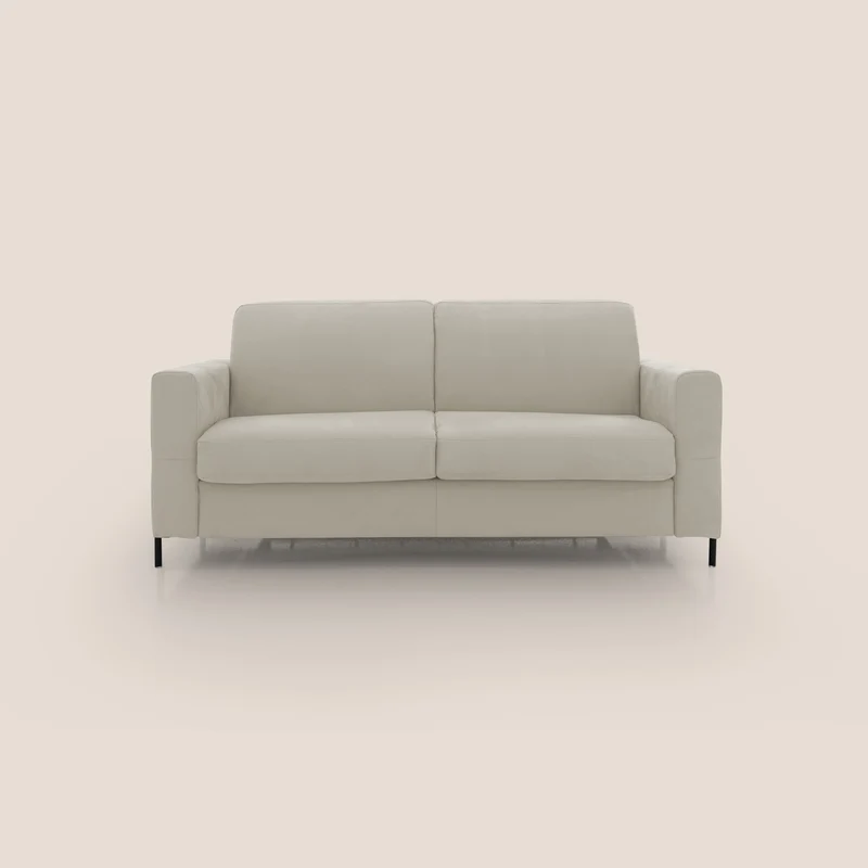 Ortensia divano letto materasso H18 cm con piedi alti in elegante microfibra smacchiabile T11 panna