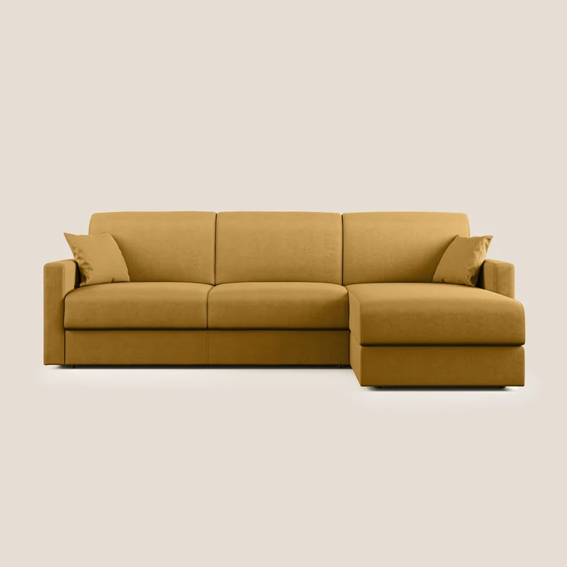 Chris Divano letto angolare con penisola in microfibra smacchiabile T11 giallo