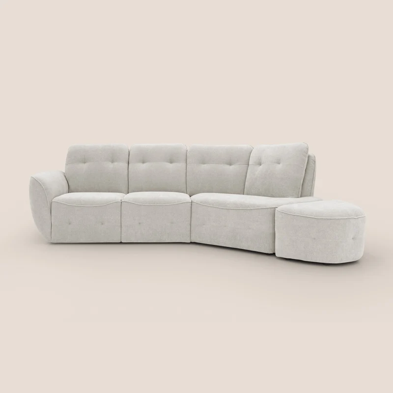 Cerbero divano angolare con pouf mobile in morbido bouclé impermeabile T07 bianco