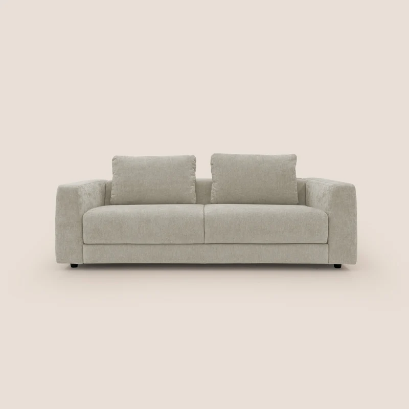 Freia Divano letto minimal materasso h15 cm con morbidi schienali in tessuto impermeabile T14 panna