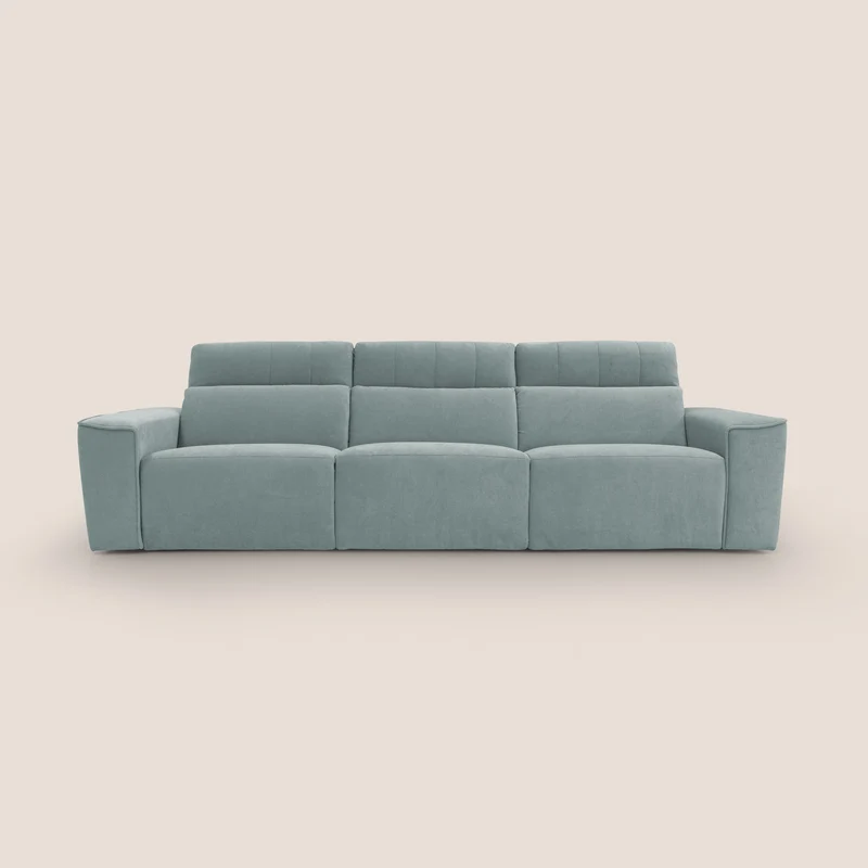 Clark Divano modulare 3 sedute con opzione relax elettrico in tessuto smacchiabile impermeabile T17 verde acqua