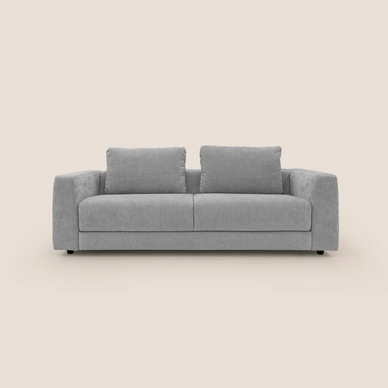 Freia Divano letto minimal materasso h15 cm con morbidi schienali in tessuto impermeabile T14 grigio chiaro