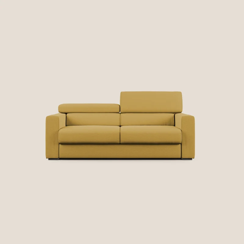 Dylan divano allungabile con pouf estraibile poggiapiedi in tessuto fiammato simil cotone impermeabile T19 giallo