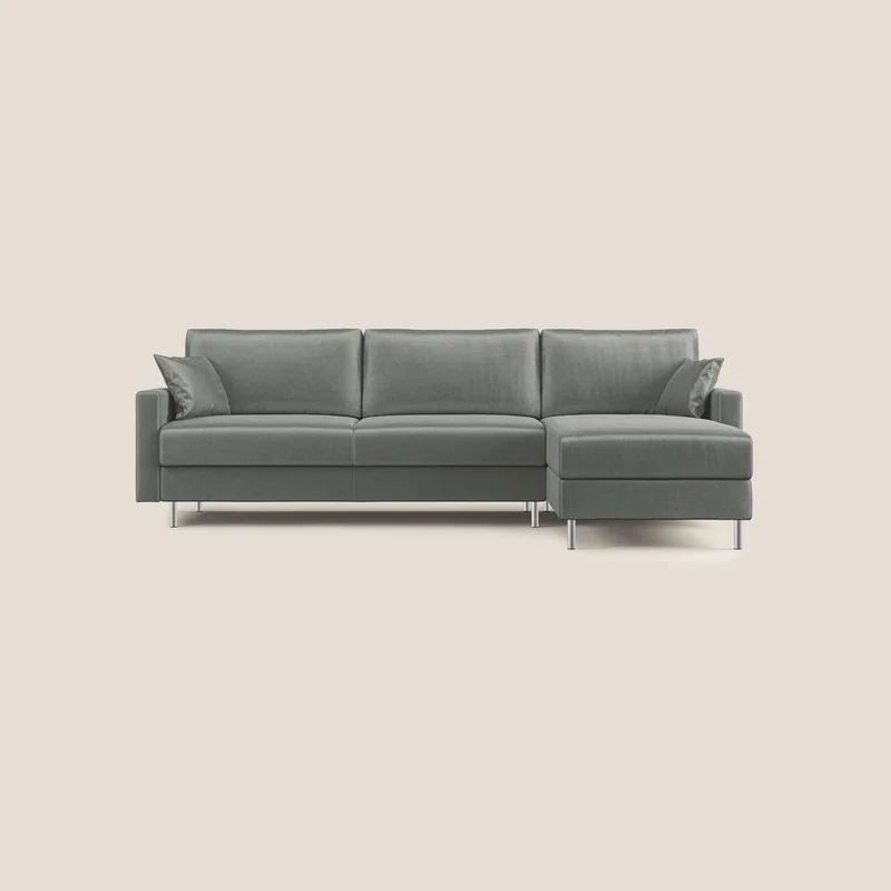 Andromeda divano letto angolare in velluto morbido impermeabile T01 grigio chiaro
