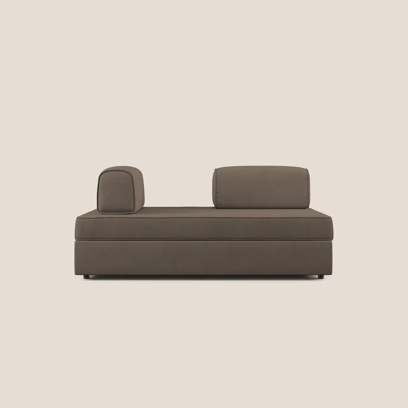 Liberty divano con pouf estraibile e schienali movibili in tessuto morbido impermeabile T02 marrone