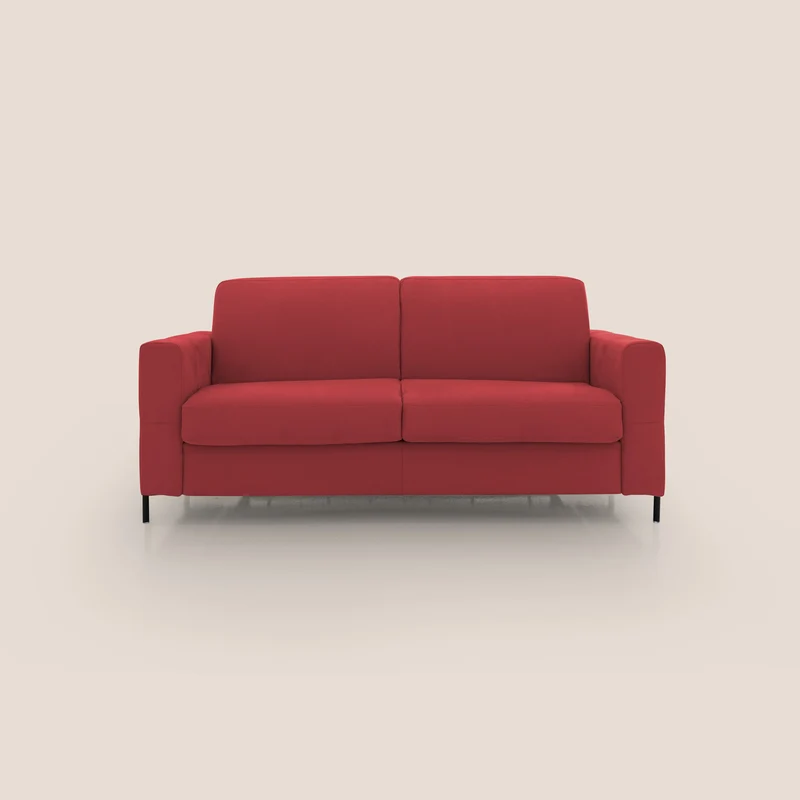 Ortensia divano letto materasso H18 cm con piedi alti in elegante microfibra smacchiabile T11 rosso