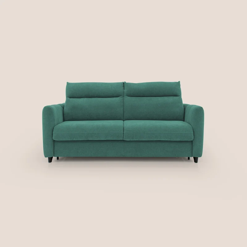 Peonia divano letto scandinavo con materasso H18 cm e morbido e alto schienale in tessuto Bouclé impermeabile T07 verde