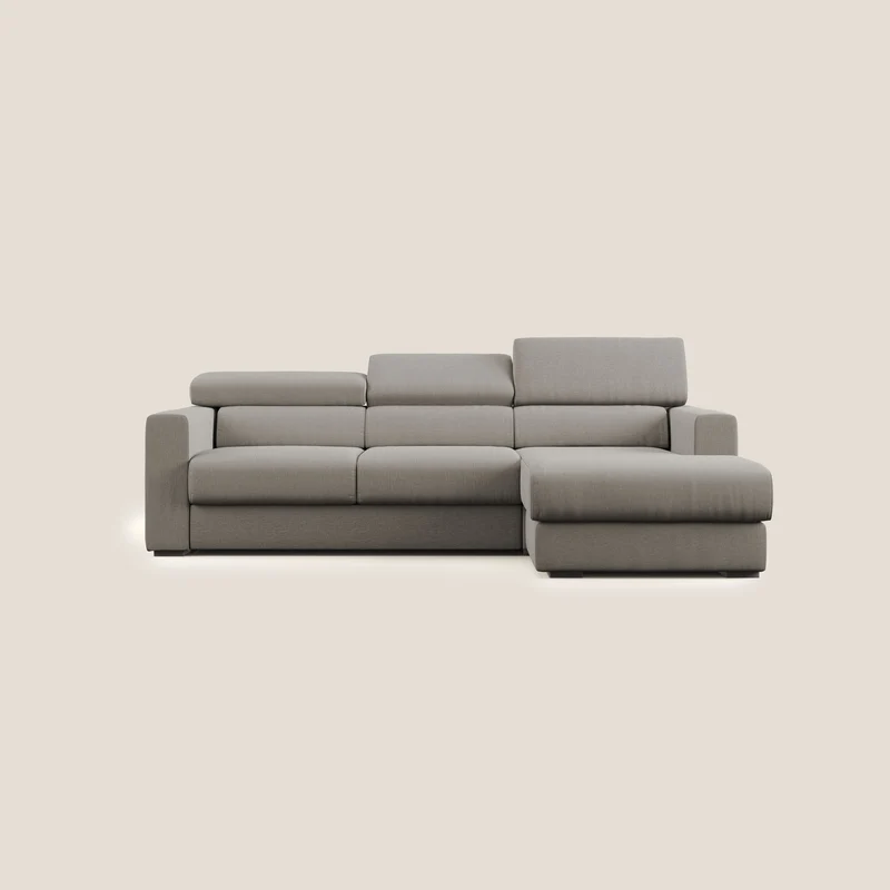 Dylan divano angolare con pouf estraibile poggiapiedi in tessuto simil cotone impermeabile T13 tortora